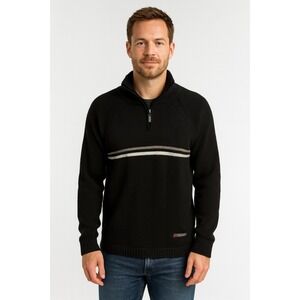 Diesel VINTAGE Mens Black 100% Wool Quarter Zip Striped‎ Sweater Size L 90's Y2K